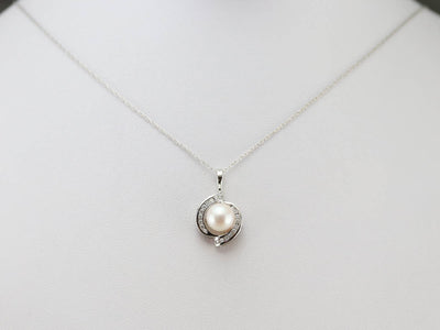 Modernist Pearl and Diamond Pendant