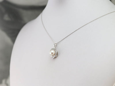 Modernist Pearl and Diamond Pendant
