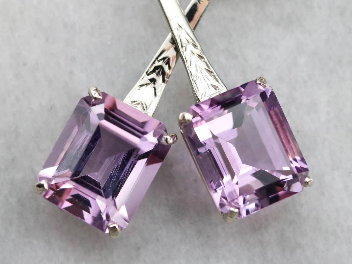 Engraved Amethyst Drop Earrings
