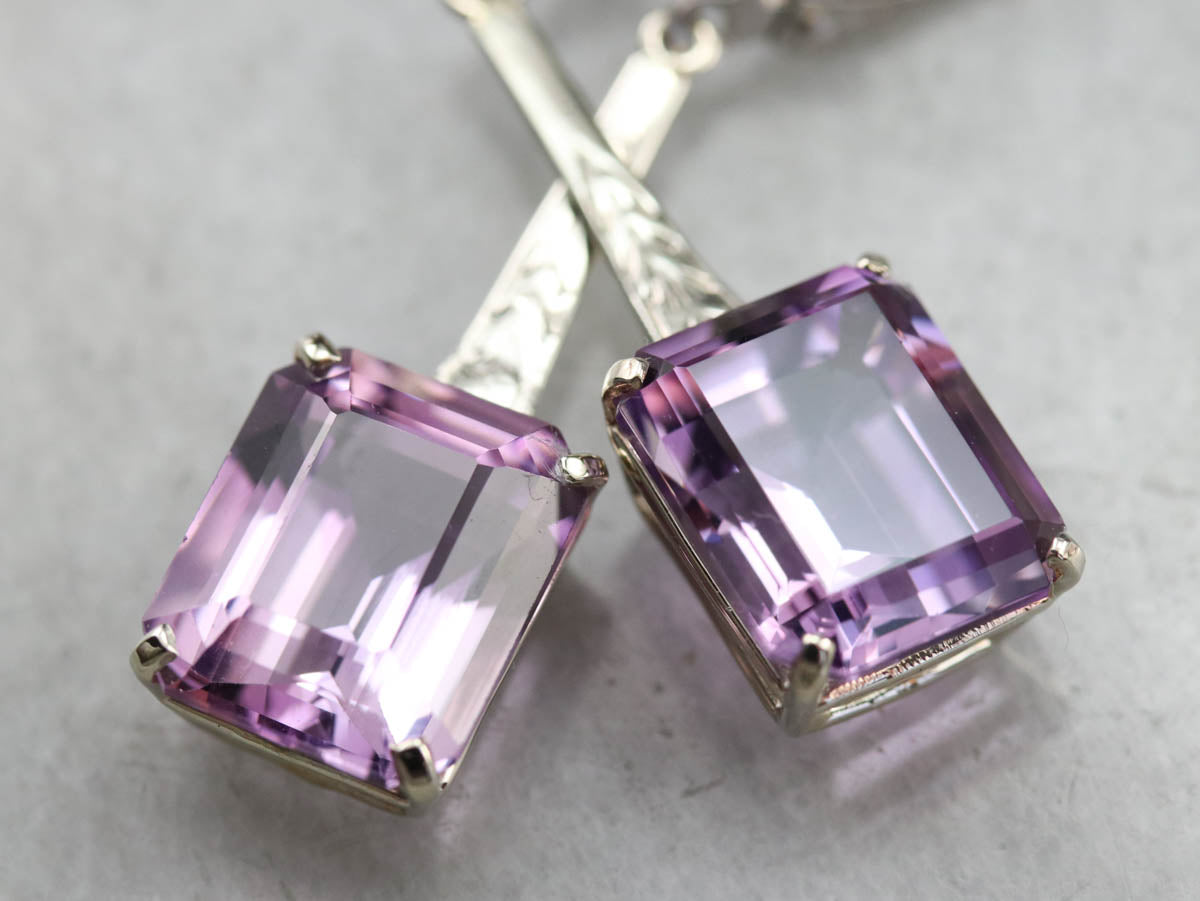 Engraved Amethyst Drop Earrings