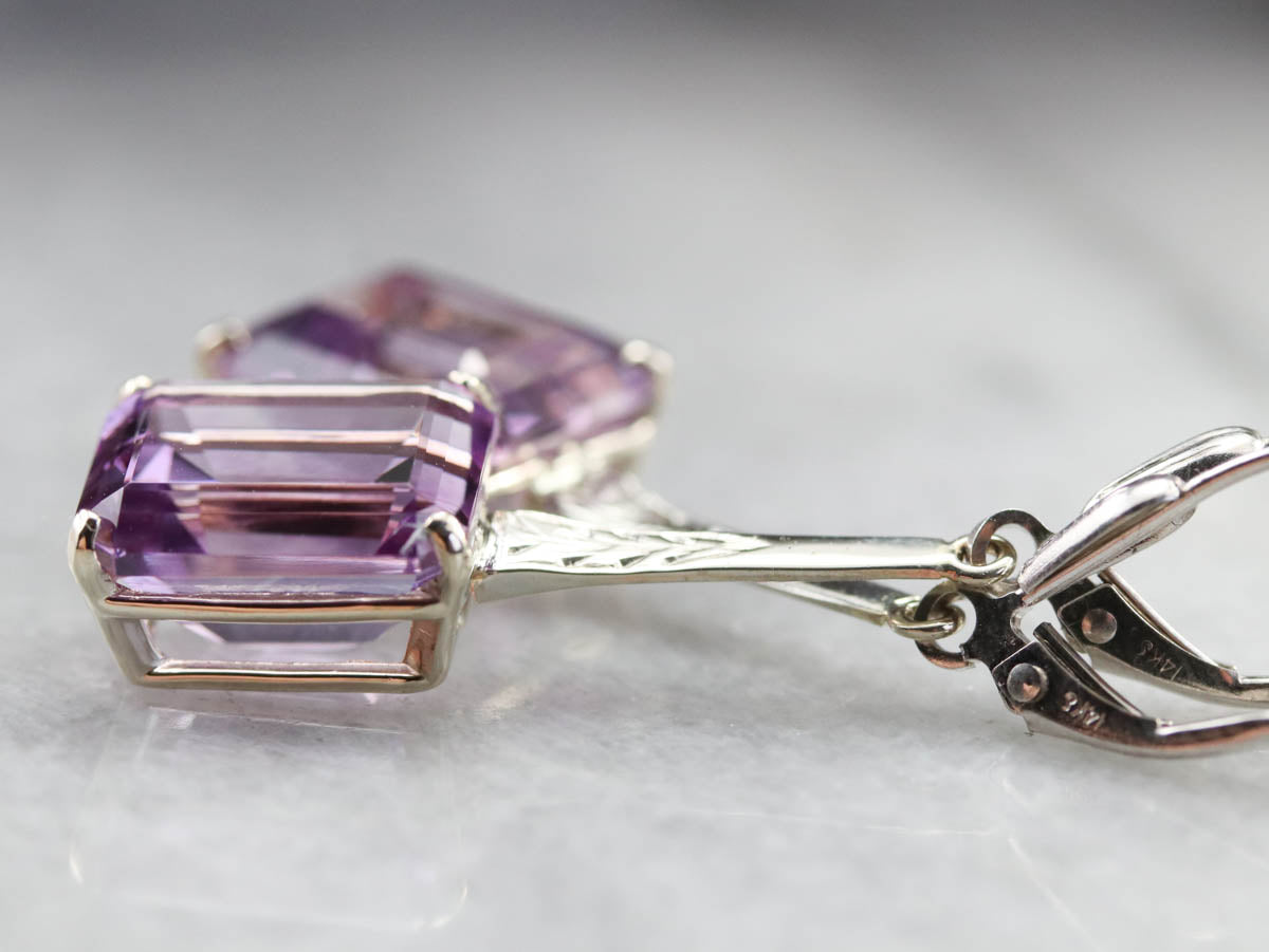 Engraved Amethyst Drop Earrings