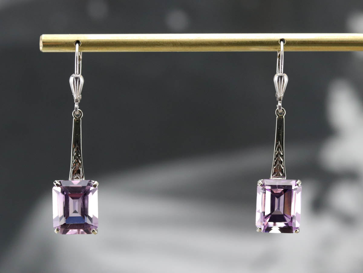 Engraved Amethyst Drop Earrings