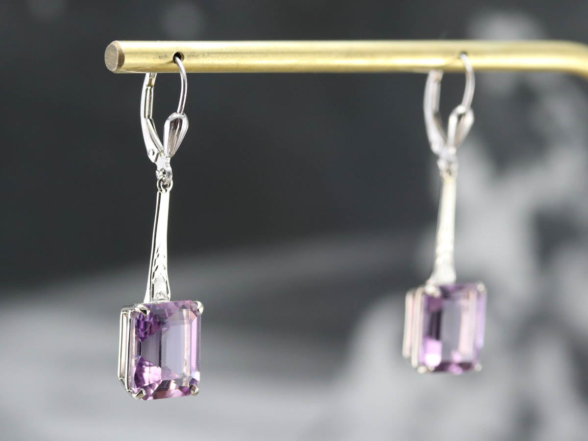 Engraved Amethyst Drop Earrings