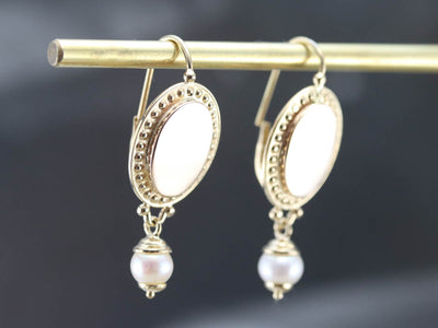 Vintage Yellow Gold and Pearl Drop Earrings