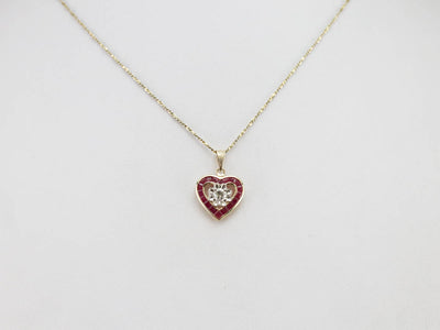 Floral Diamond and Ruby Heart Pendant