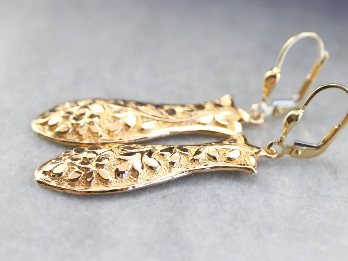 Vintage Yellow Gold Floral Drop Earrings