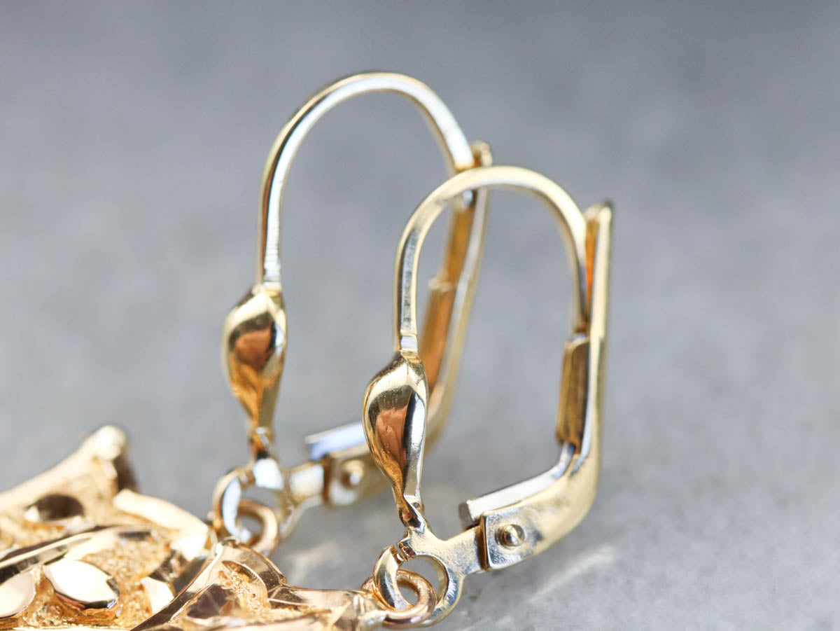 Vintage Yellow Gold Floral Drop Earrings