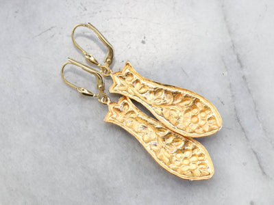 Vintage Yellow Gold Floral Drop Earrings