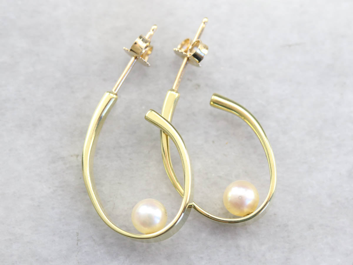 Modernist Pearl Hoop Earrings