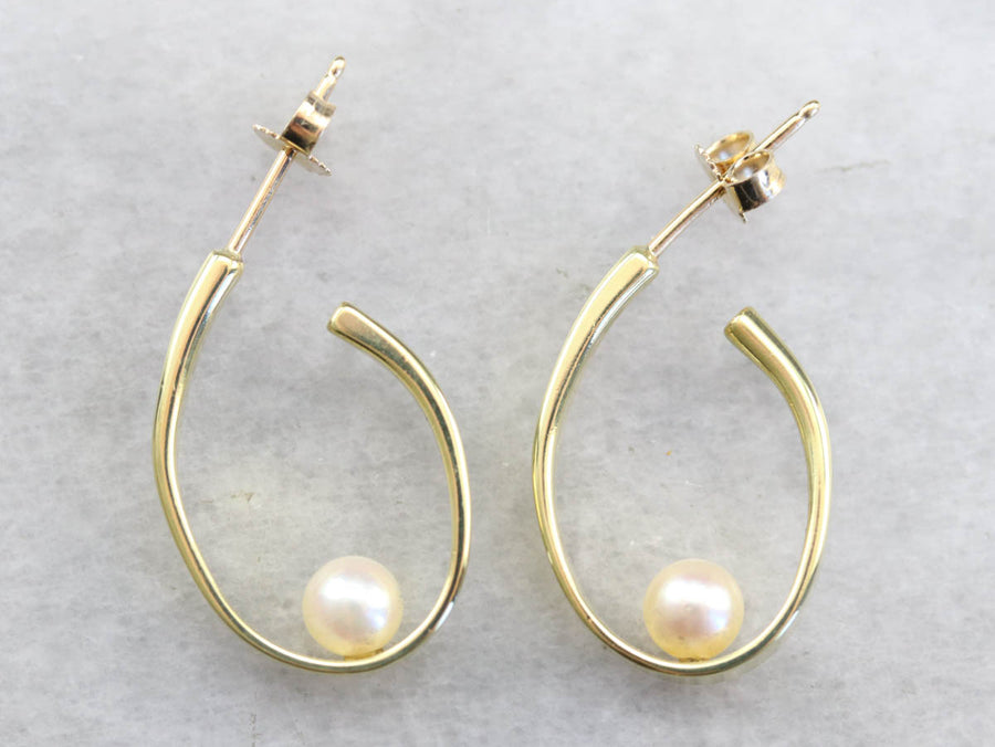 Modernist Pearl Hoop Earrings