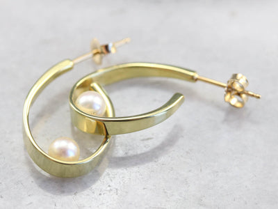 Modernist Pearl Hoop Earrings