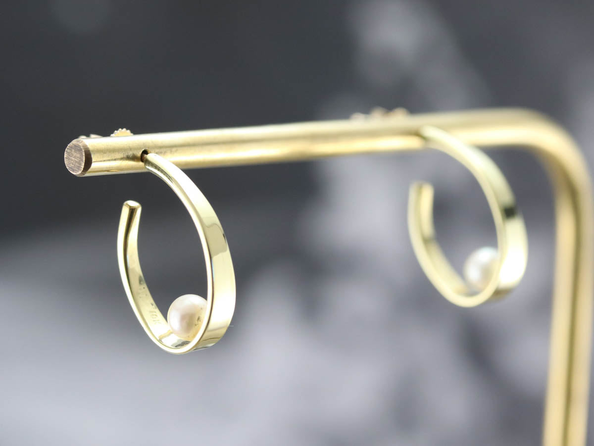 Modernist Pearl Hoop Earrings