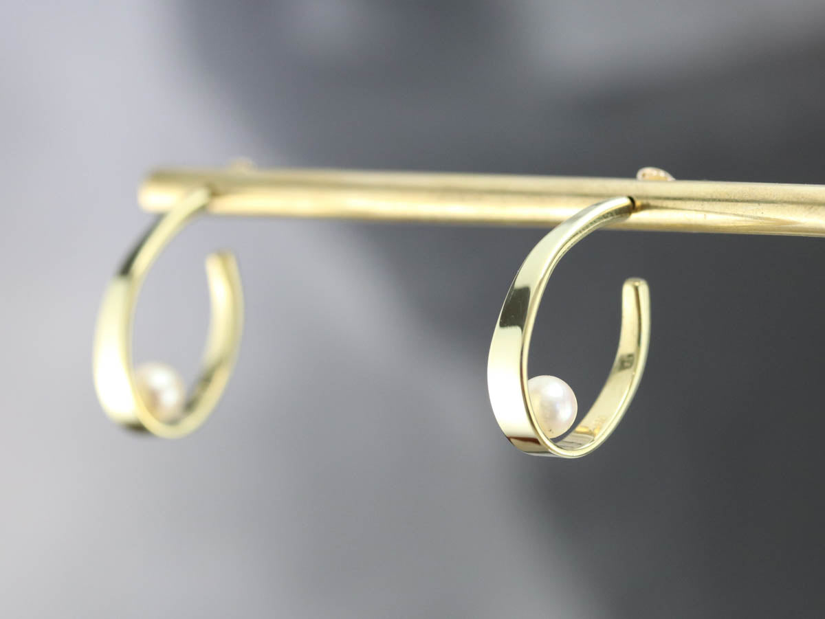 Modernist Pearl Hoop Earrings