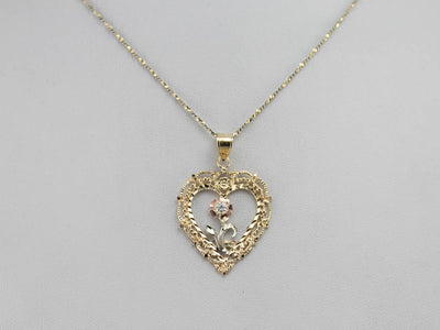 Diamond Floral Gold Heart Pendant