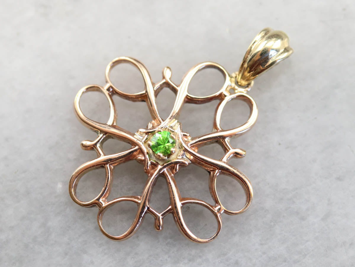 Green Garnet and Gold Filigree Pendant