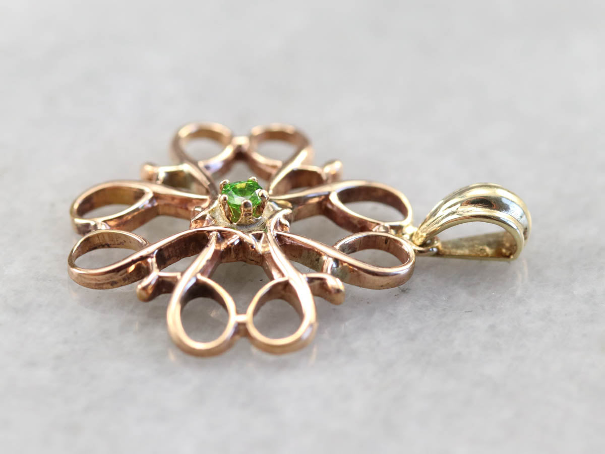 Green Garnet and Gold Filigree Pendant