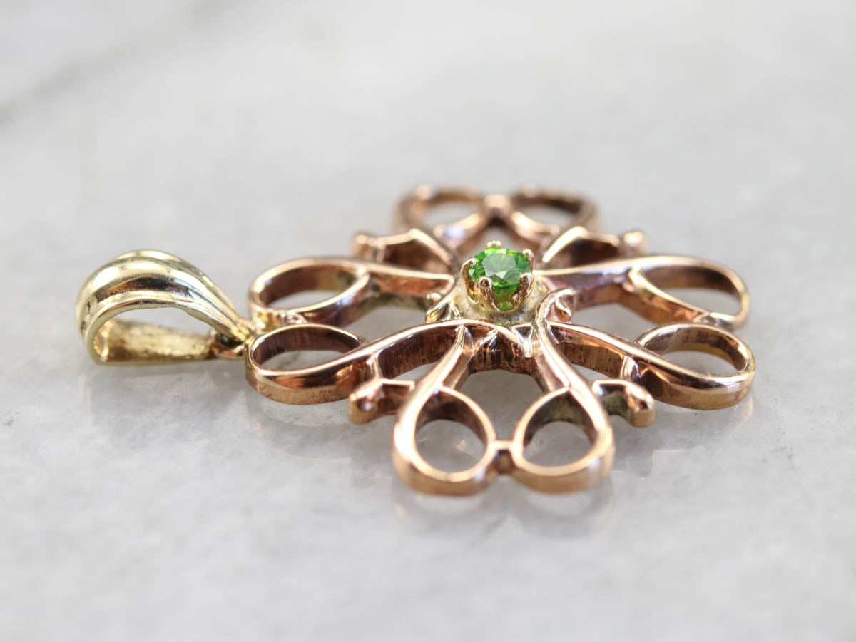 Green Garnet and Gold Filigree Pendant