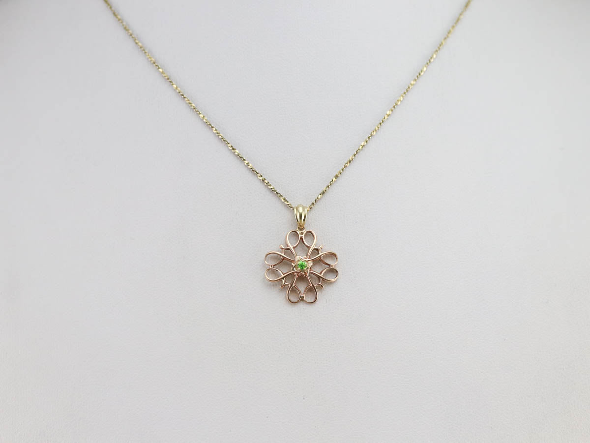 Green Garnet and Gold Filigree Pendant