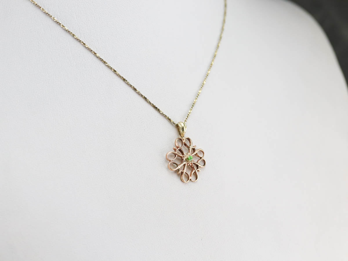 Green Garnet and Gold Filigree Pendant