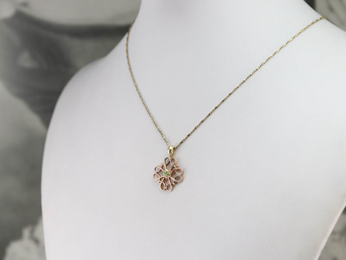 Green Garnet and Gold Filigree Pendant