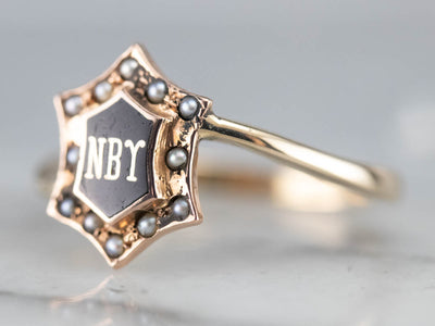 Antique NBY Enamel and Seed Pearl Ring