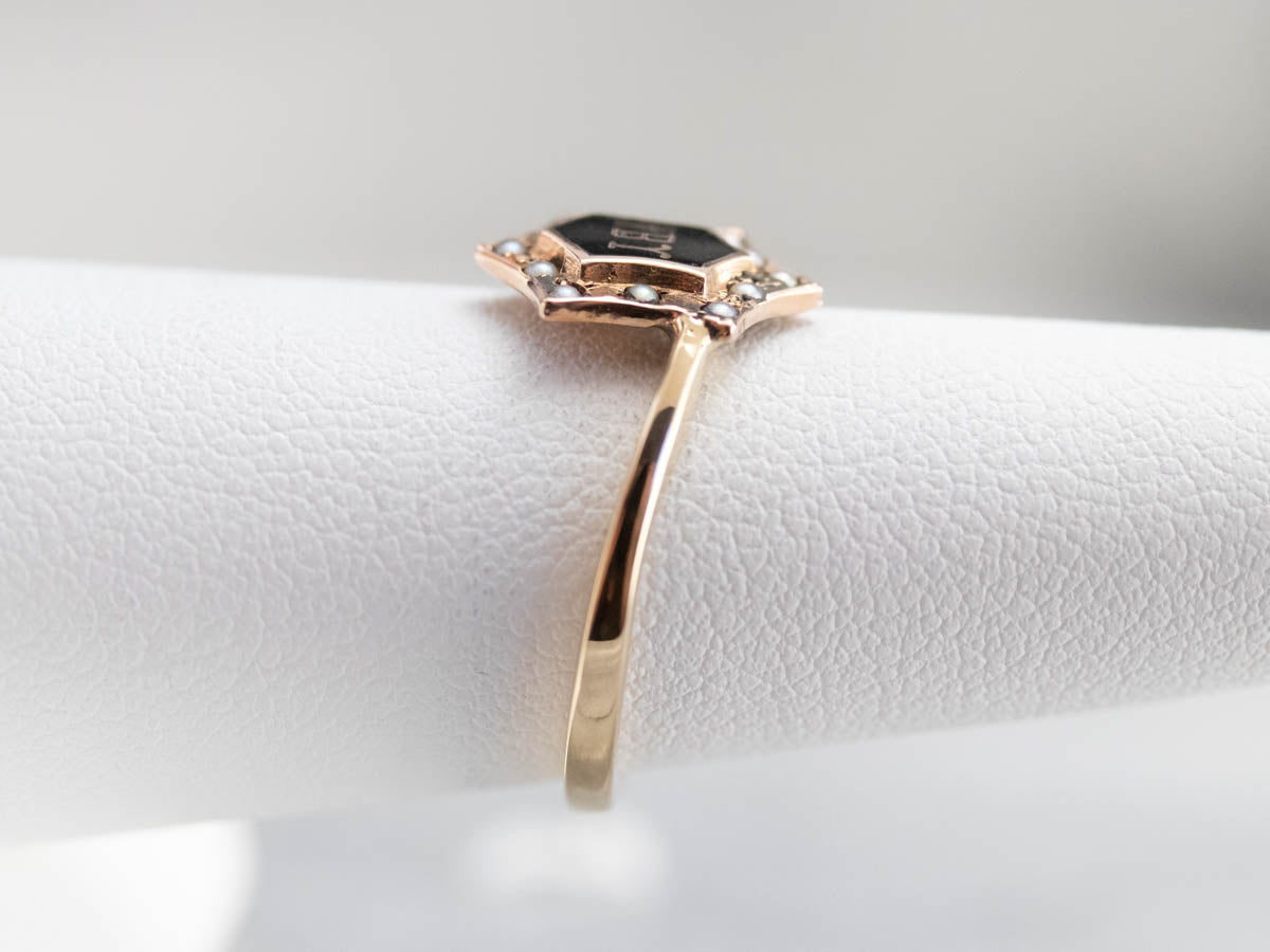 Antique NBY Enamel and Seed Pearl Ring