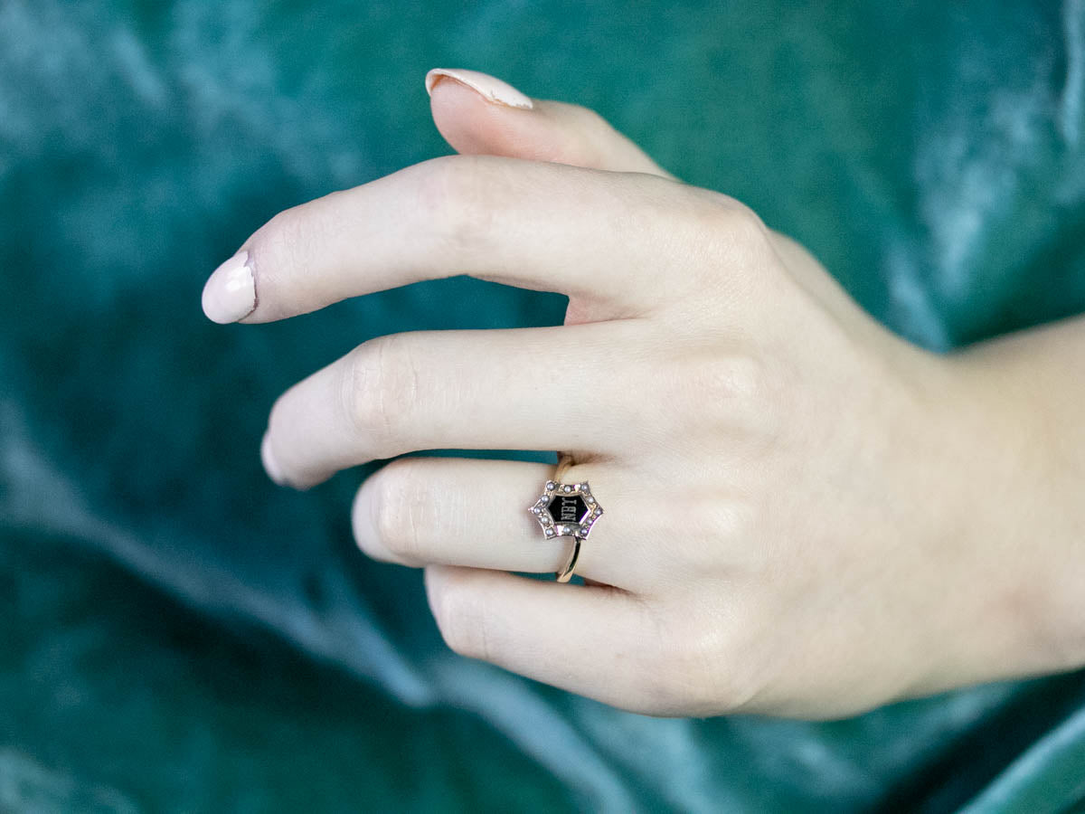 Antique NBY Enamel and Seed Pearl Ring