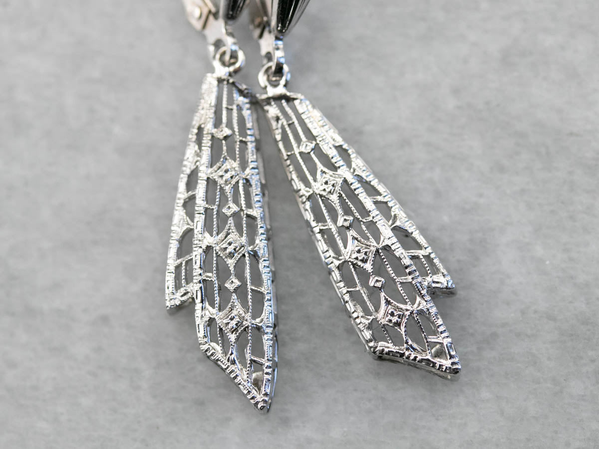 Art Deco White Gold Drop Earrings