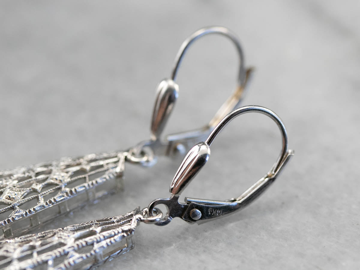 Art Deco White Gold Drop Earrings
