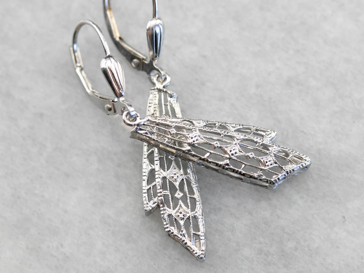 Art Deco White Gold Drop Earrings