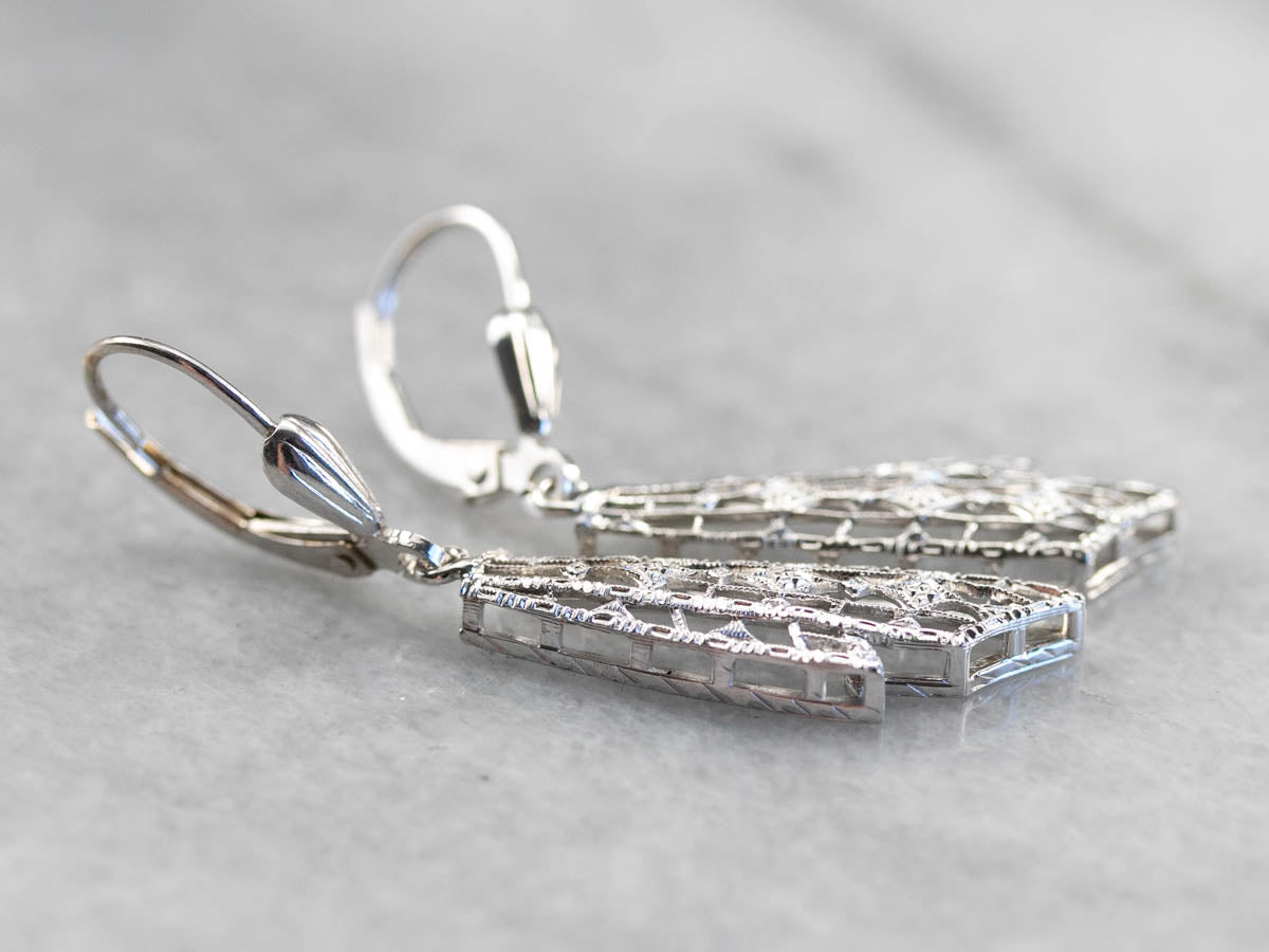 Art Deco White Gold Drop Earrings