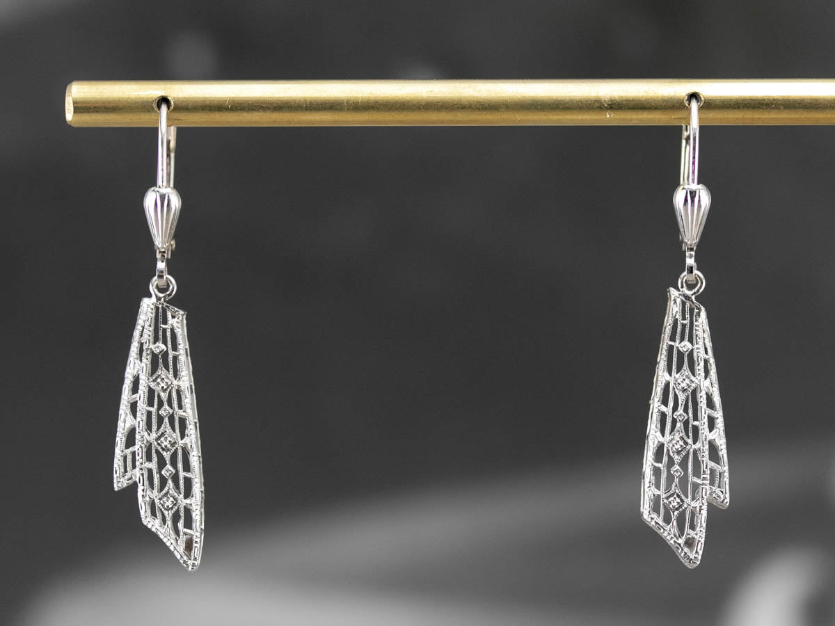 Art Deco White Gold Drop Earrings