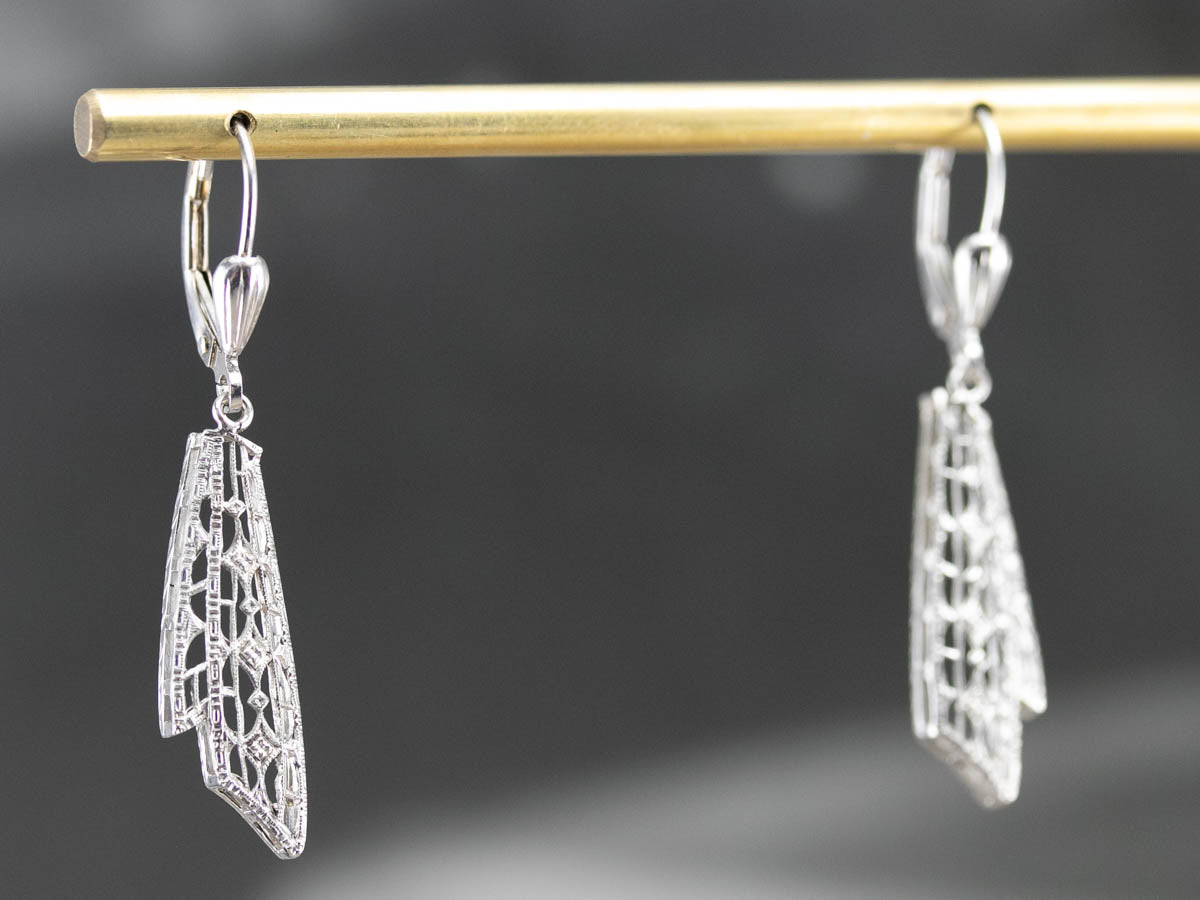 Art Deco White Gold Drop Earrings