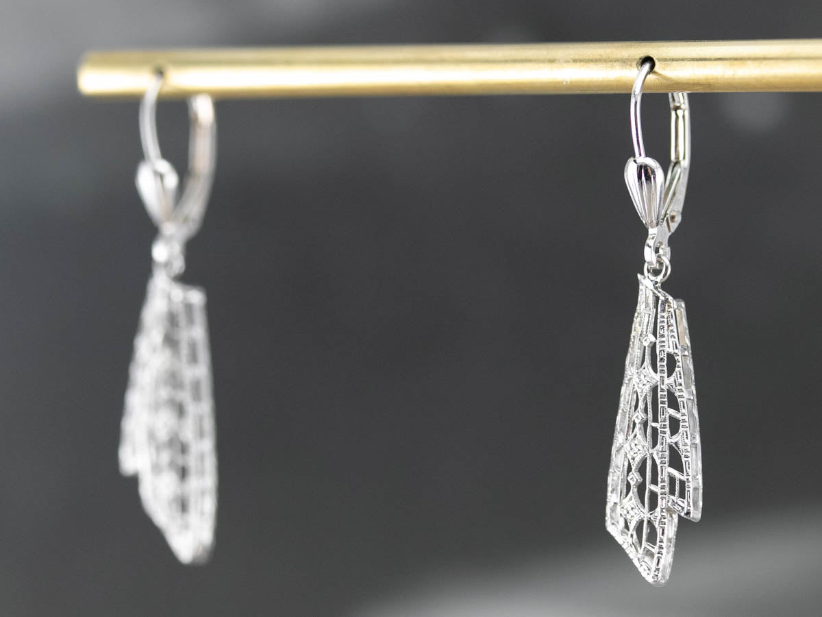 Art Deco White Gold Drop Earrings