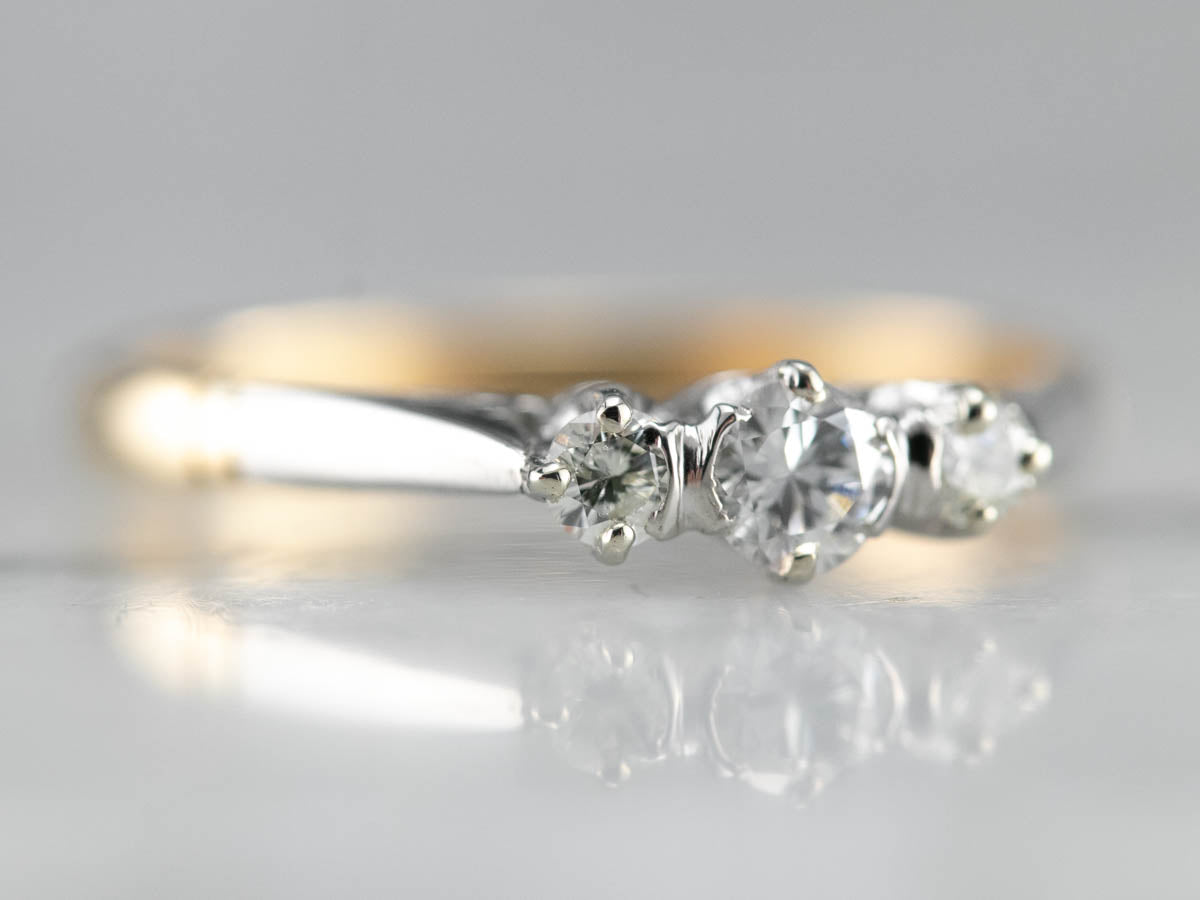 Retro Era Two Tone Diamond Engagement Ring