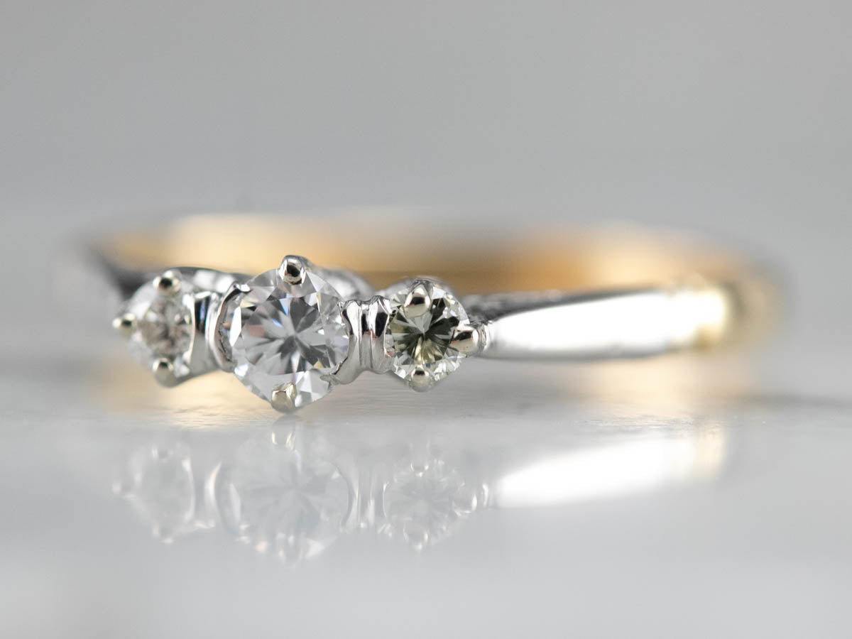Retro Era Two Tone Diamond Engagement Ring