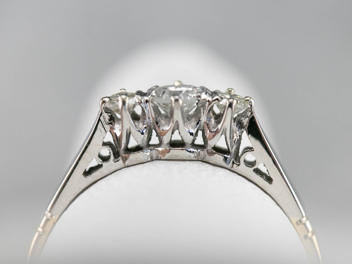 Retro Era Two Tone Diamond Engagement Ring