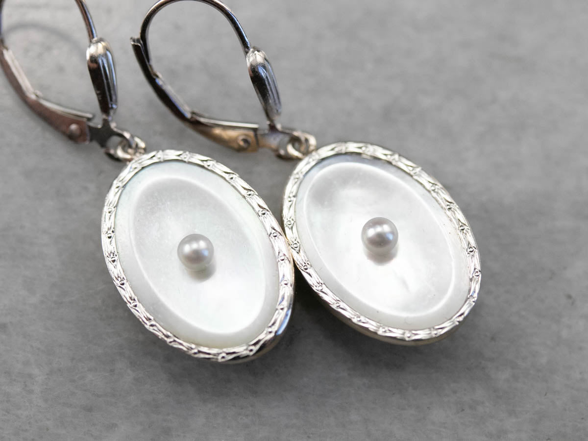 Retro Mother of Pearl and Seed Pearl Drop Earrings