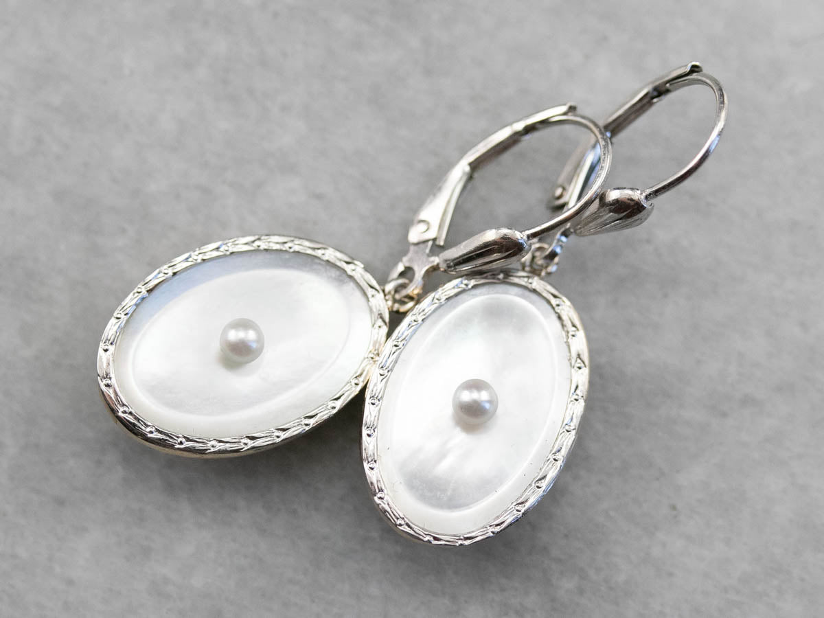 Retro Mother of Pearl and Seed Pearl Drop Earrings