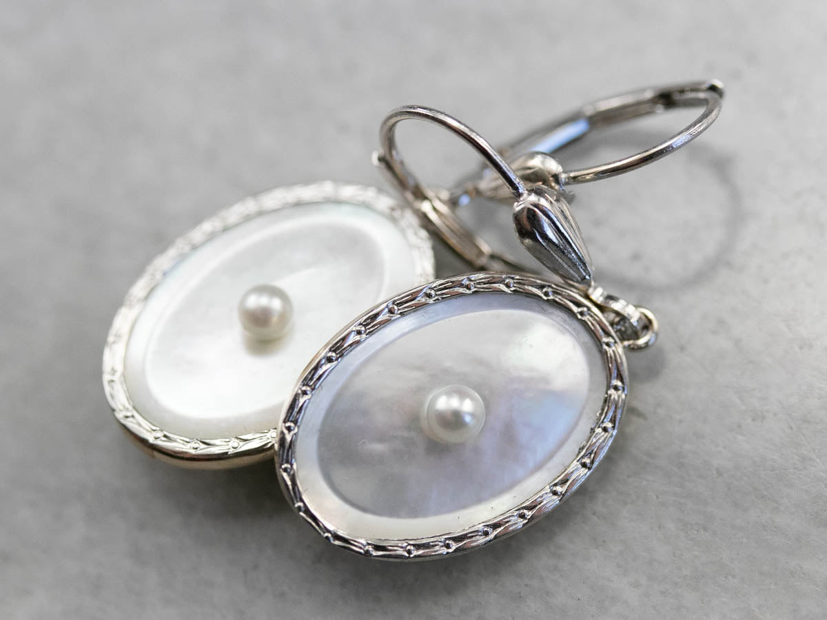Retro Mother of Pearl and Seed Pearl Drop Earrings