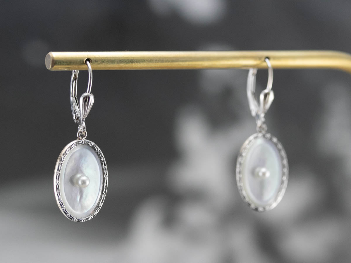 Retro Mother of Pearl and Seed Pearl Drop Earrings