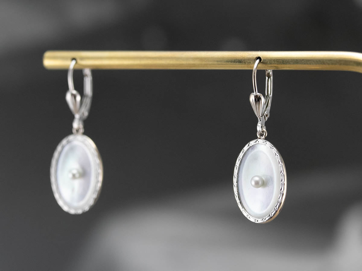 Retro Mother of Pearl and Seed Pearl Drop Earrings