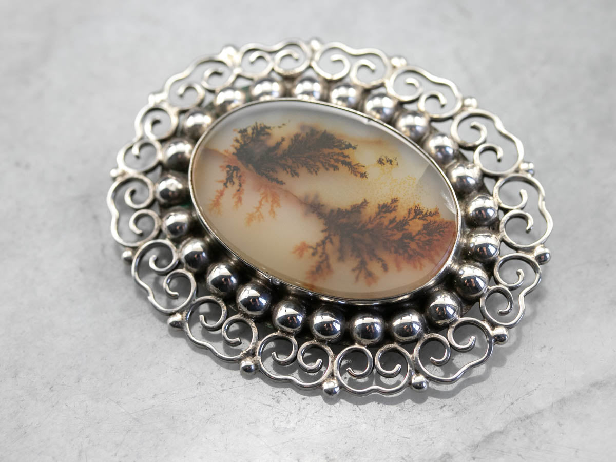 Sterling Silver Dendritic Agate Pin