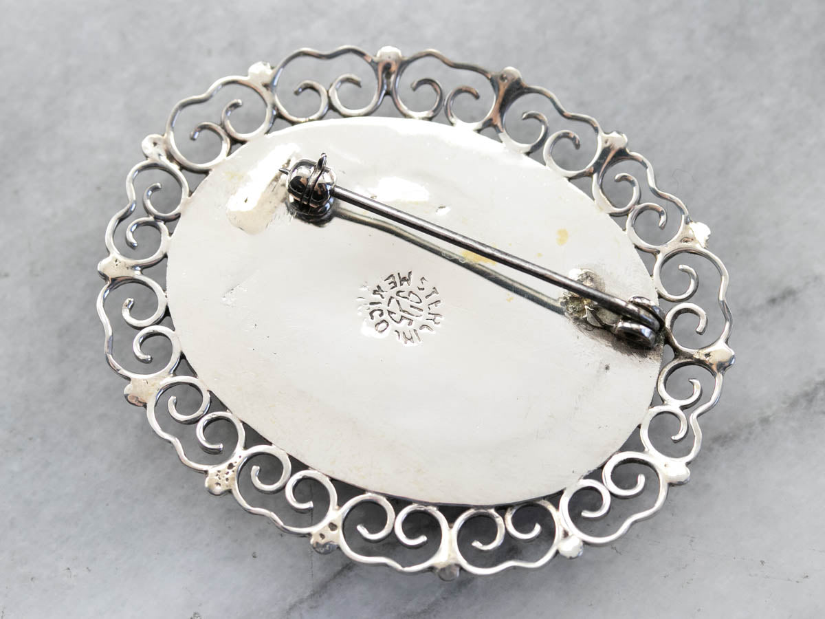Pin de ágata dendrítica de plata de ley