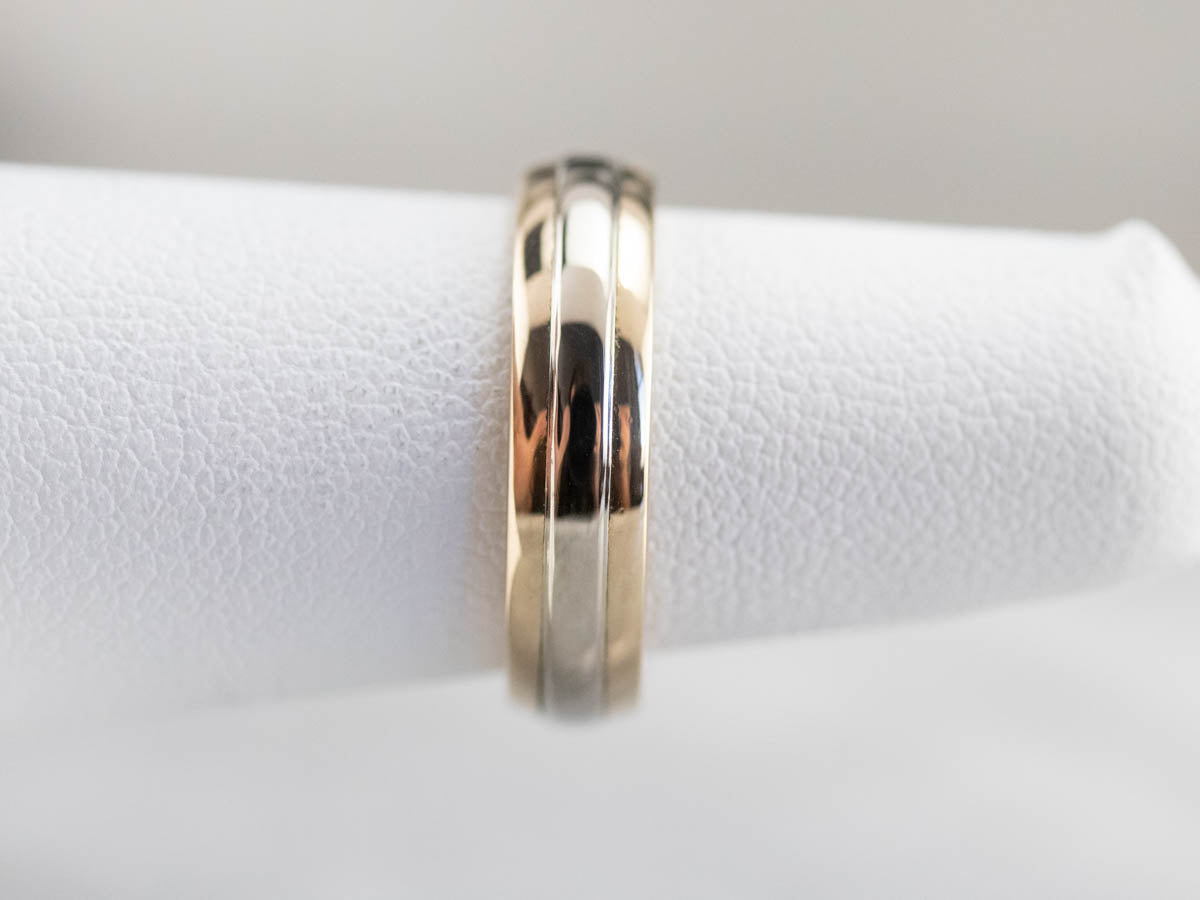 Unisex White and Yellow Gold Band