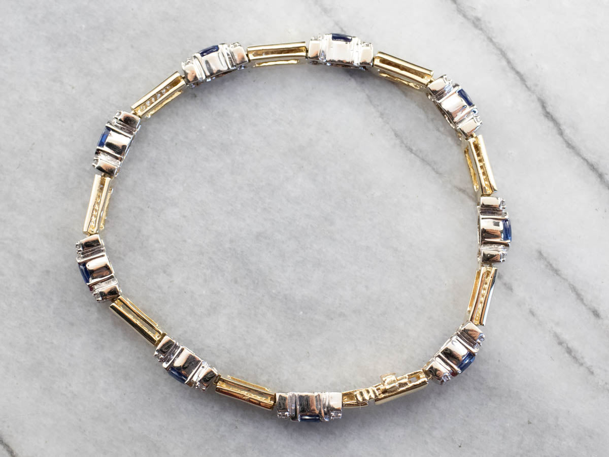 Two Tone Gold Sapphire and Diamond Bracelet