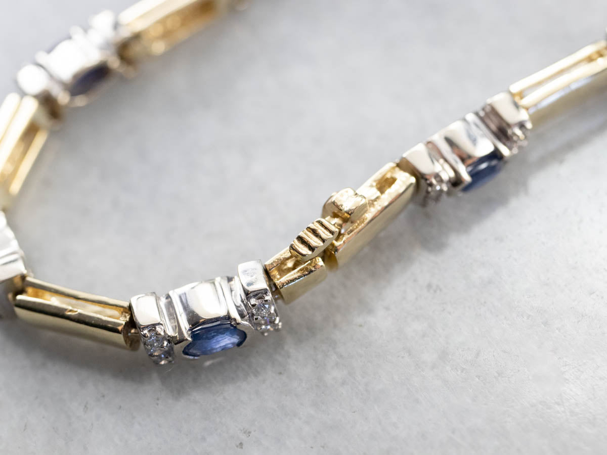 Two Tone Gold Sapphire and Diamond Bracelet