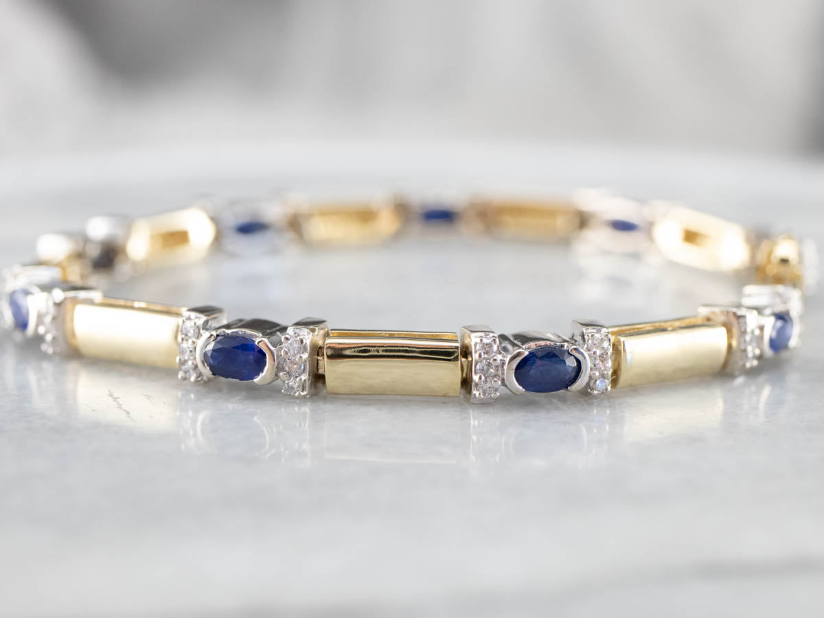 Two Tone Gold Sapphire and Diamond Bracelet