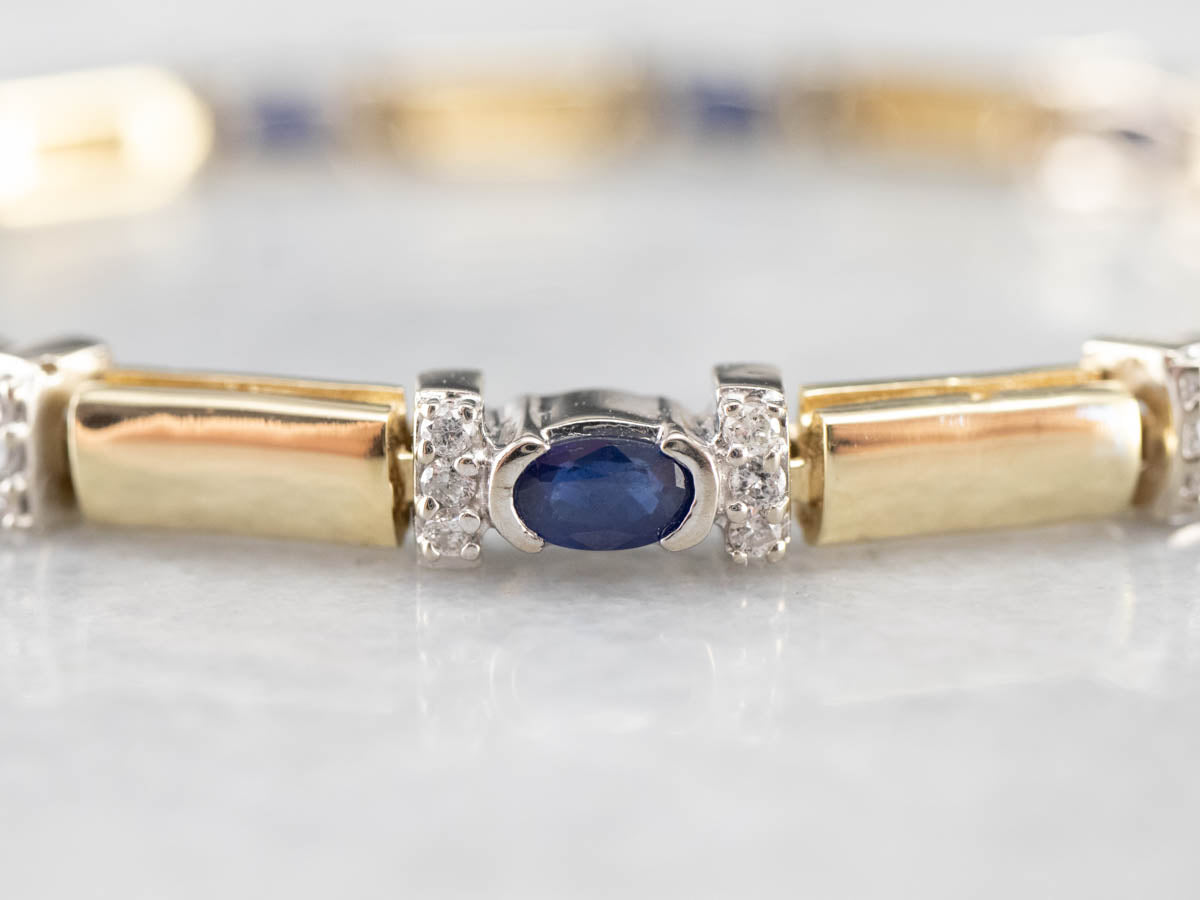 Two Tone Gold Sapphire and Diamond Bracelet