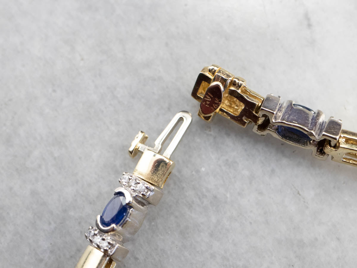 Two Tone Gold Sapphire and Diamond Bracelet